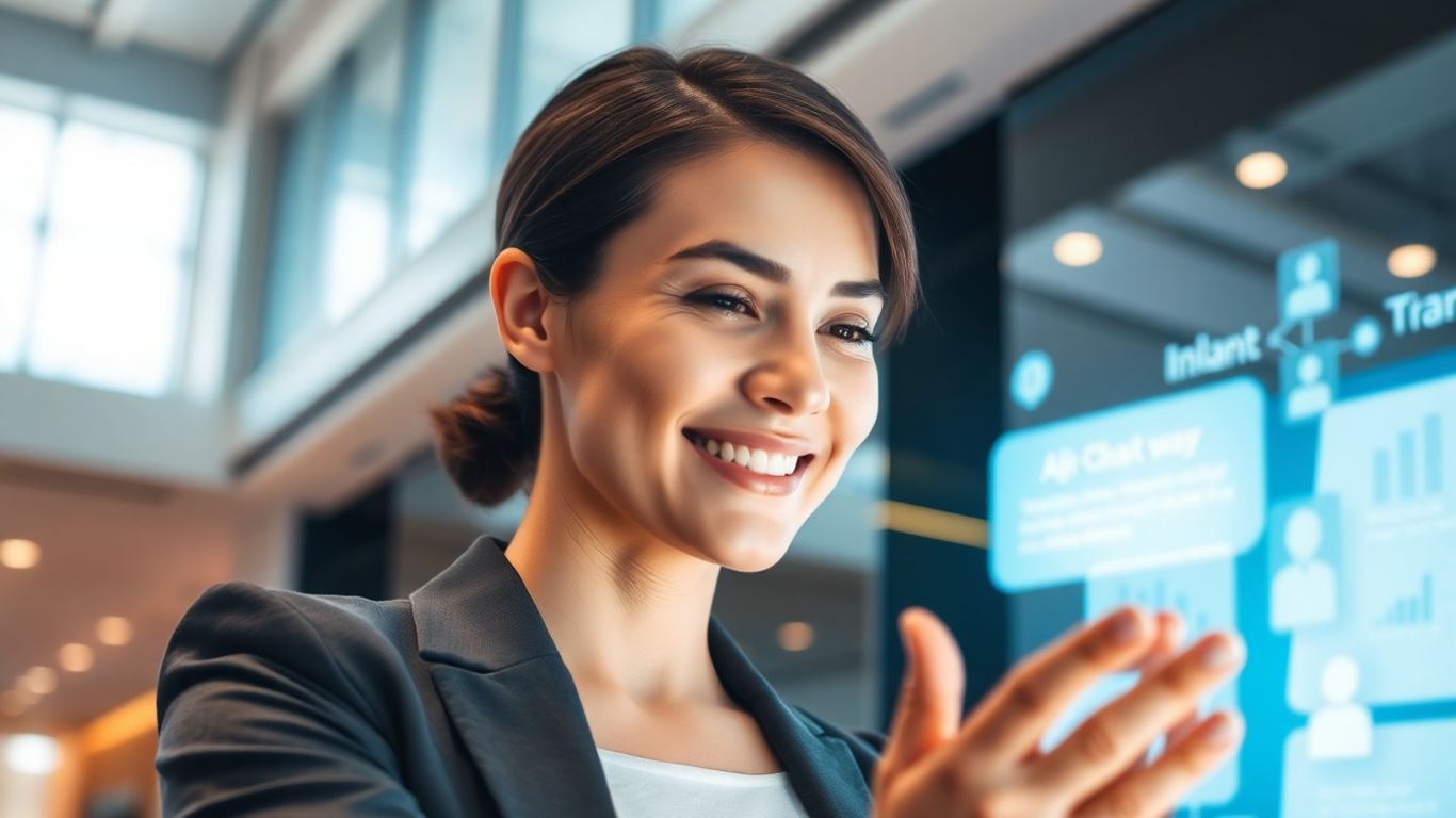 AI chatbot assisting customer in a modern bank.