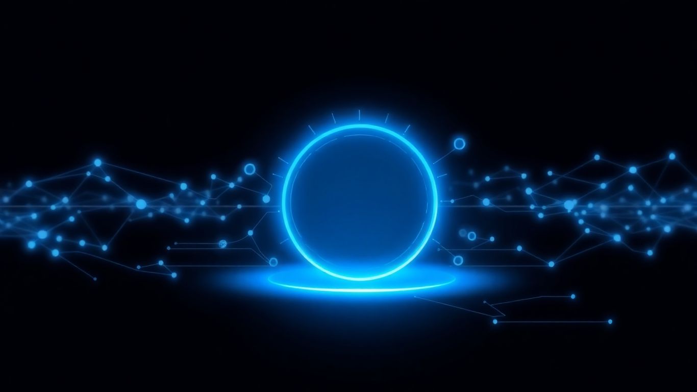 Futuristic AI chatbot interface with glowing blue digital patterns.