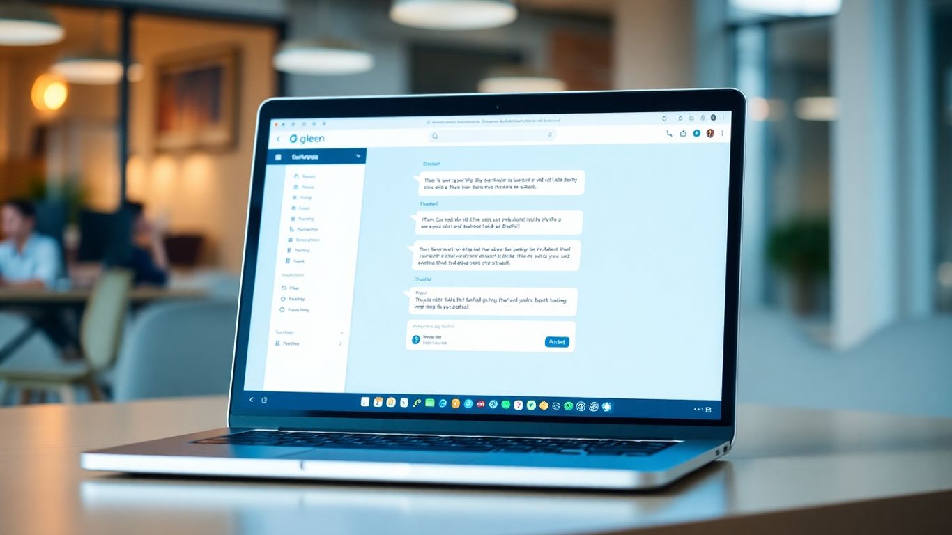 Gleen AI chatbot interface on a laptop screen.