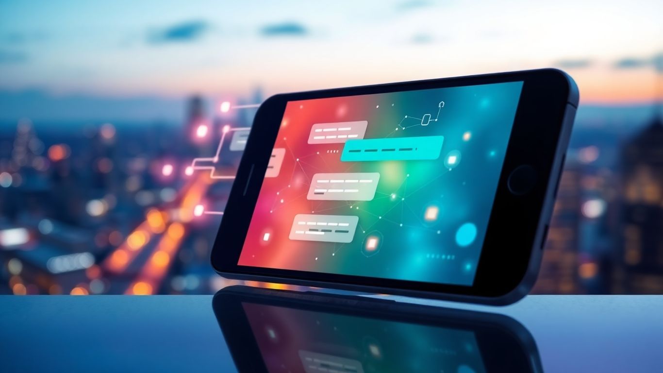 AI chatbot on smartphone with digital elements