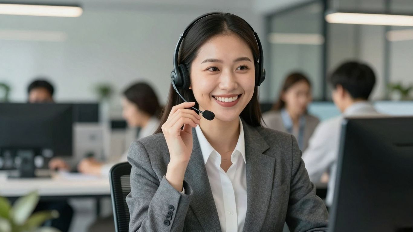Professional woman with headset, virtual receptionist