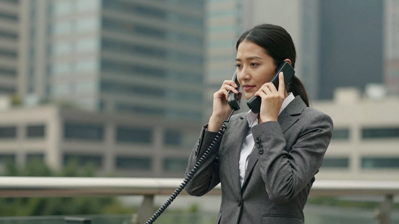 Businessperson answering phone, symbolizing growth and communication.