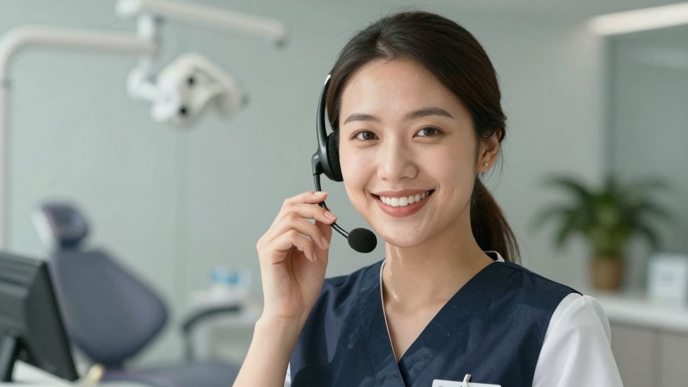 Dental receptionist on the phone scheduling appointments.