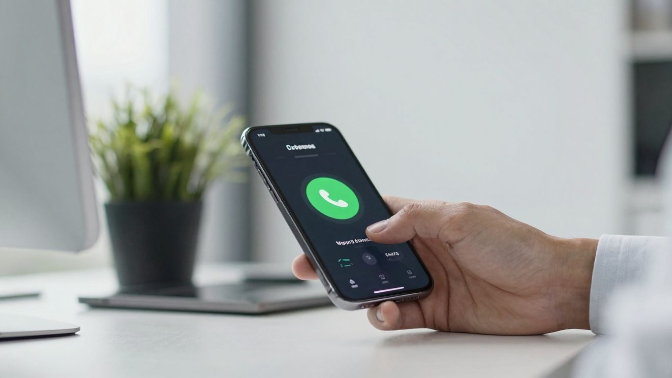 Business person using a virtual phone number on a smartphone.