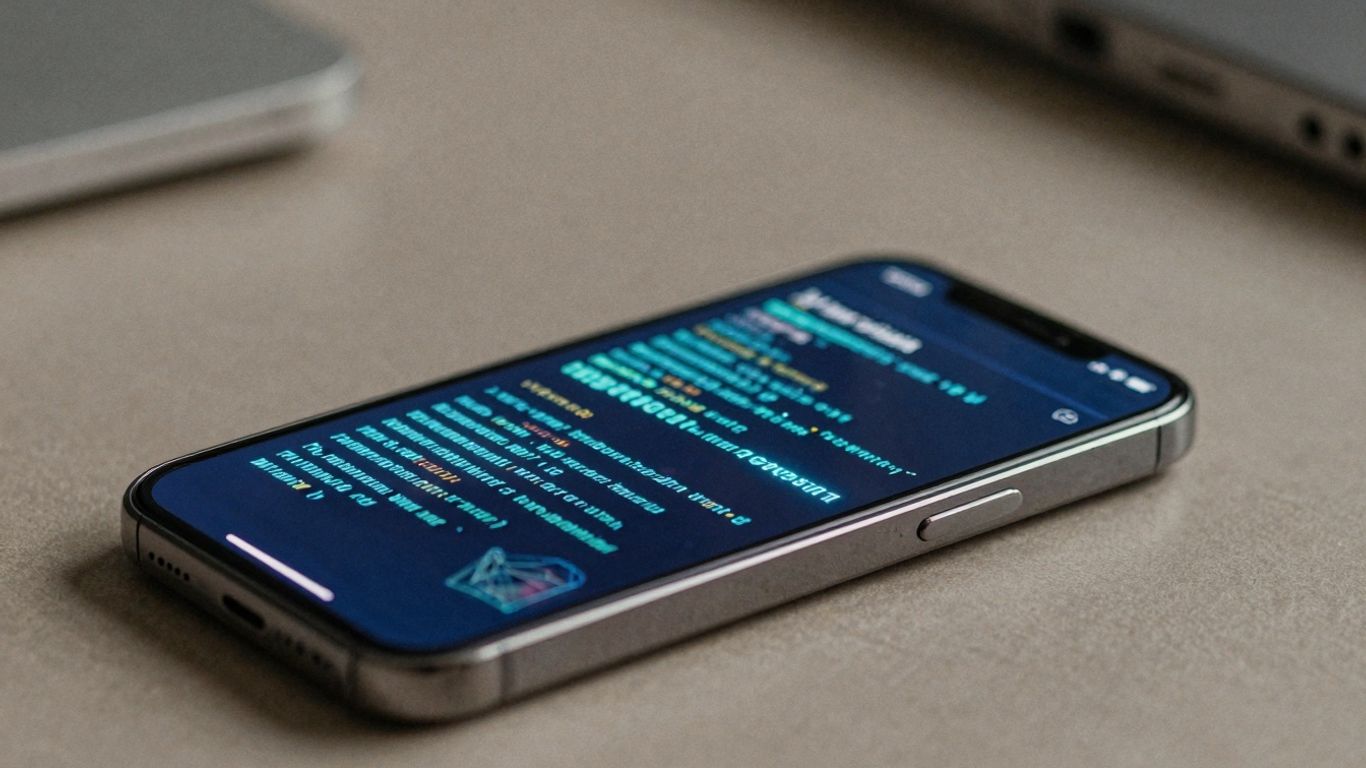 Smartphone with AI interface on a desk.