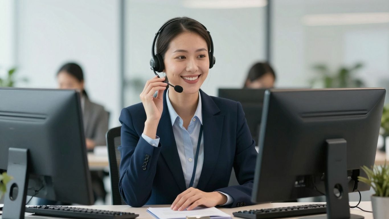 Professional woman with headset, virtual receptionist