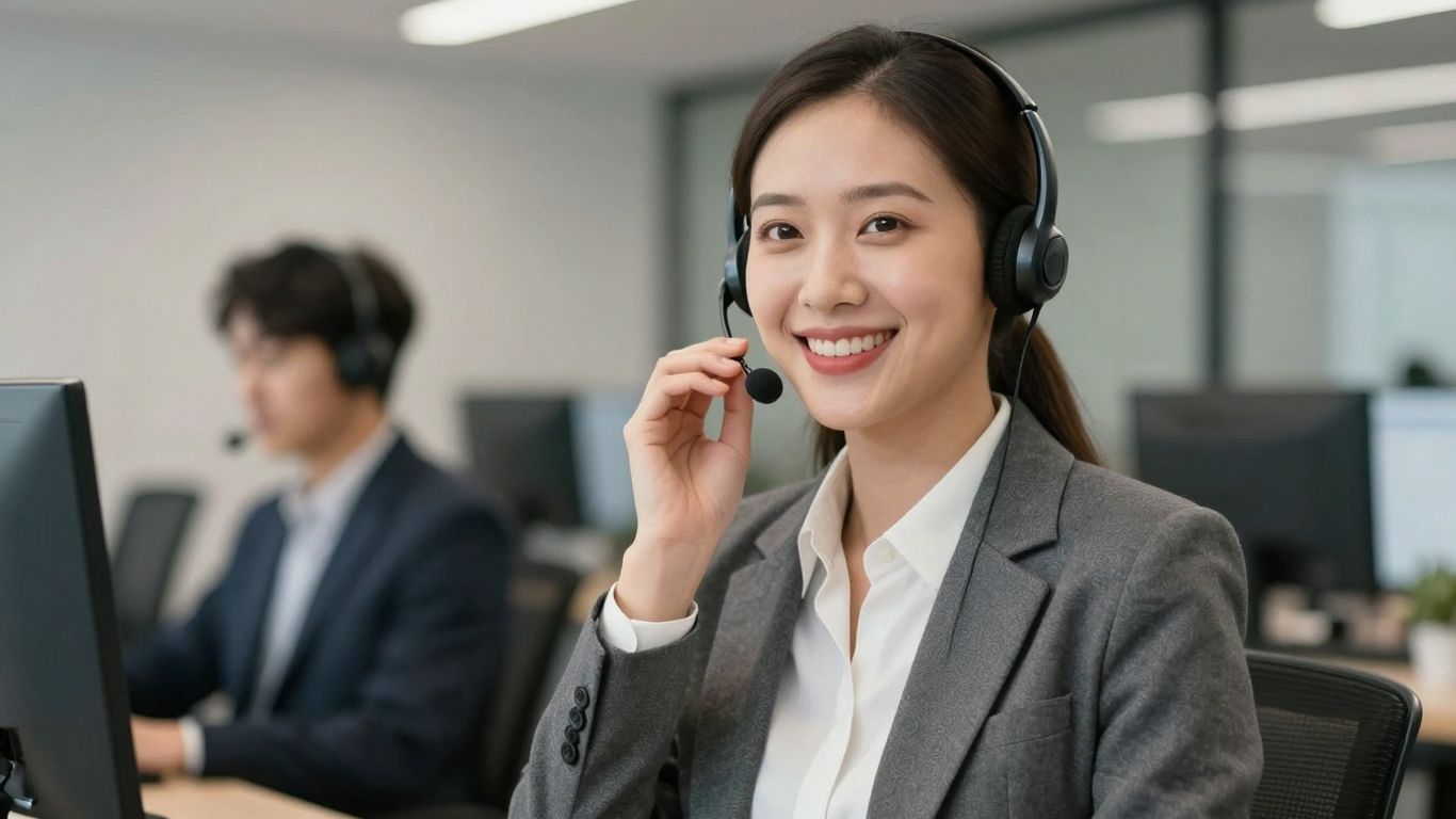 Virtual receptionist answering a business phone call.