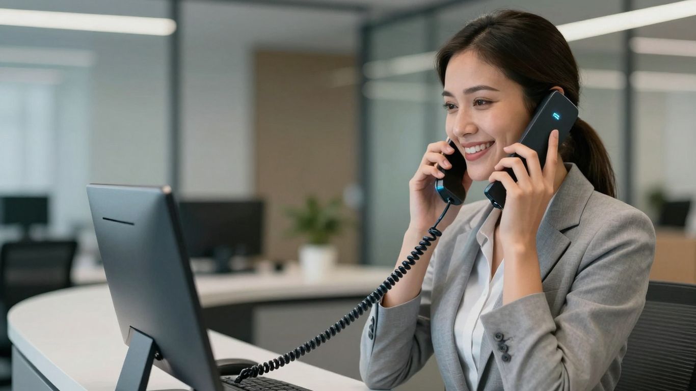Virtual receptionist phone system boosting small business productivity.