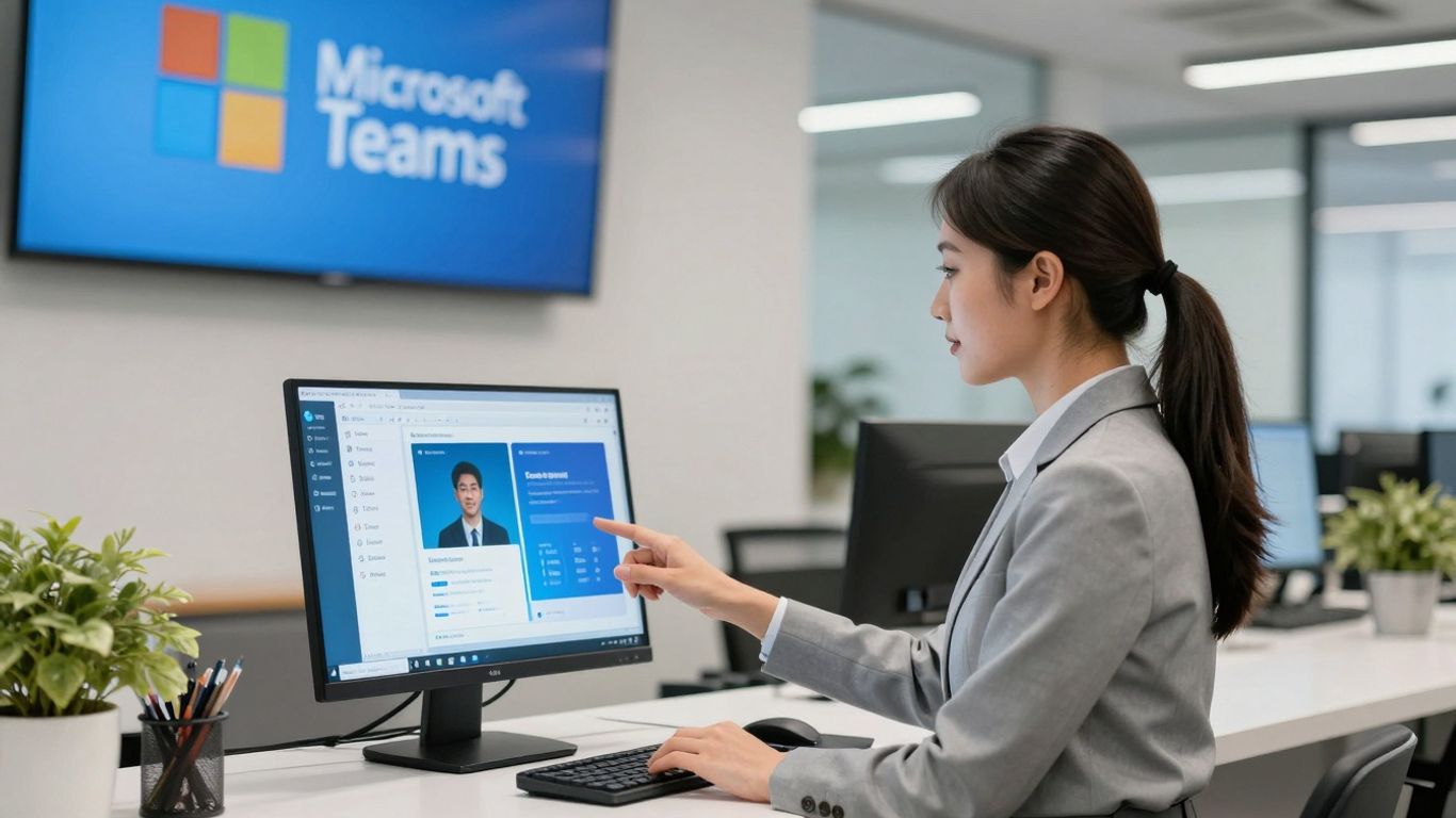 Receptionist using Microsoft Teams with AI features.