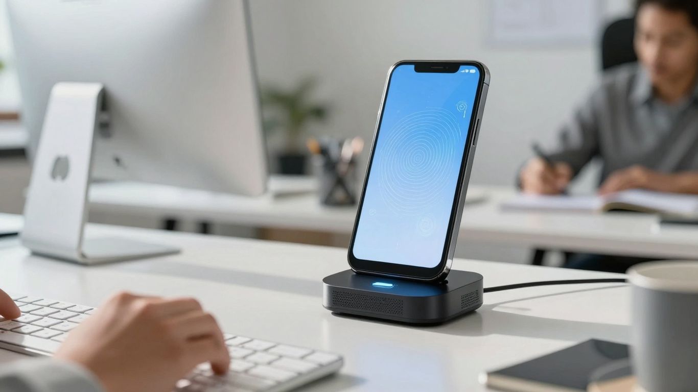 Goodcall AI receptionist on a desk