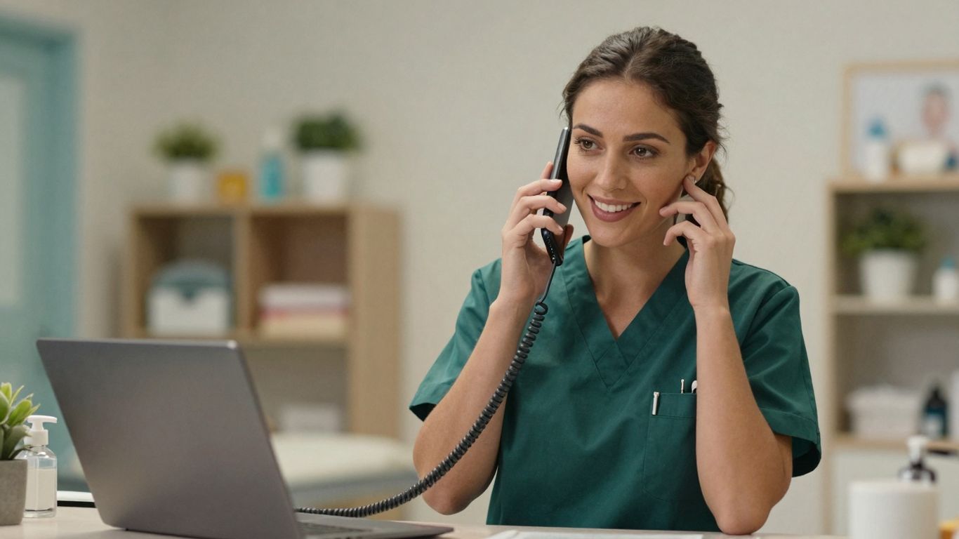 Veterinary receptionist answering a phone call.