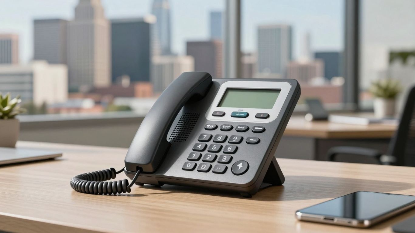 Modern cordless phone on an office desk.