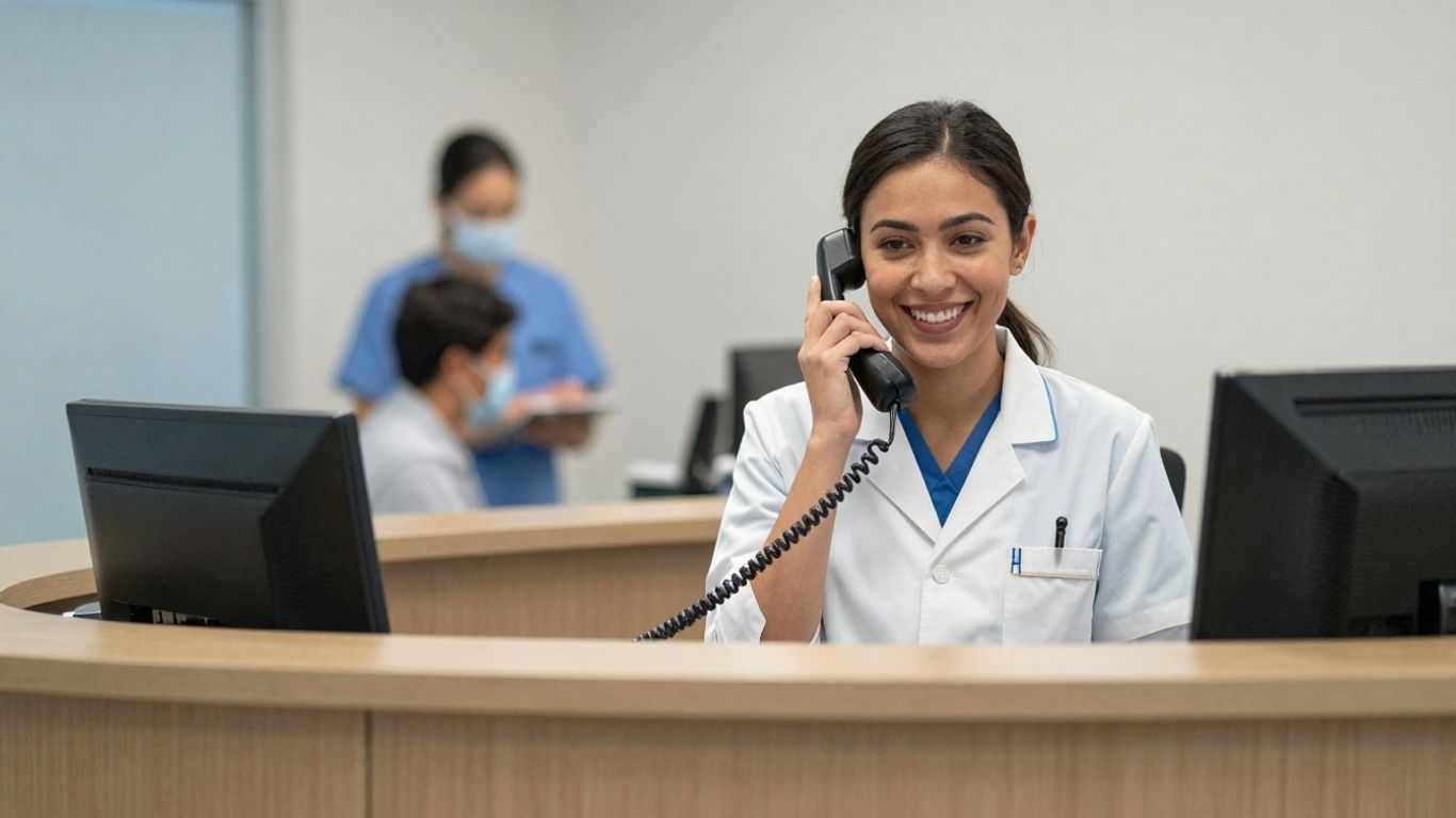 Medical receptionist on the phone