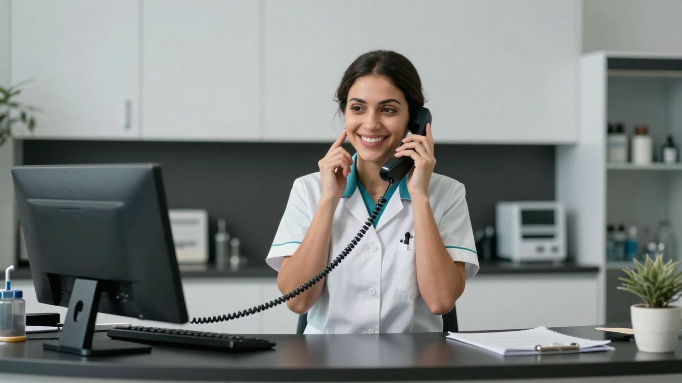Veterinary receptionist on the phone