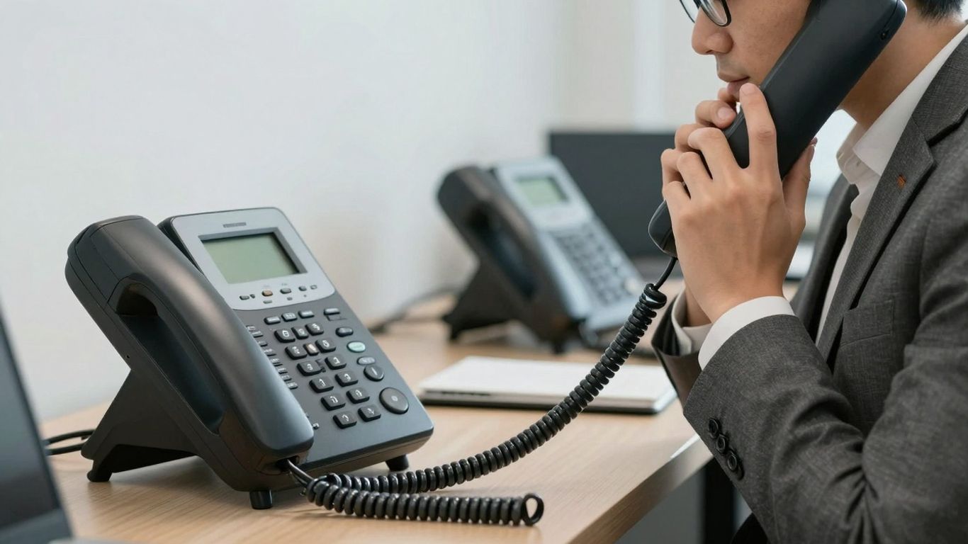 Business person managing multiple phone lines.