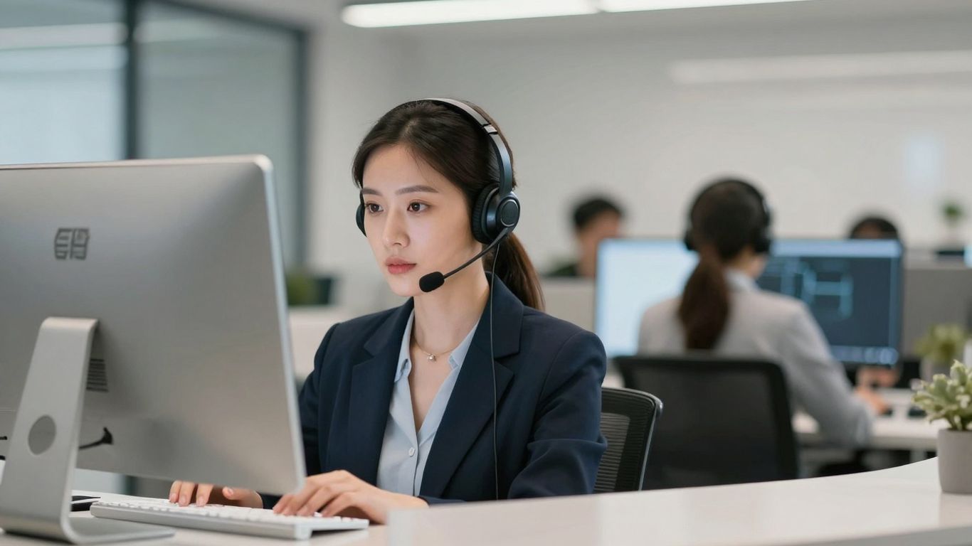 Receptionist on the phone in an office.