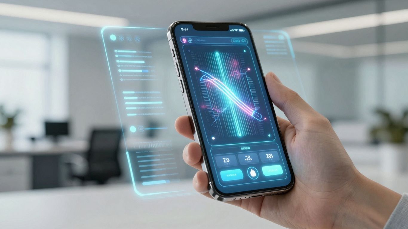 Synthflow AI receptionist interface on a futuristic screen.