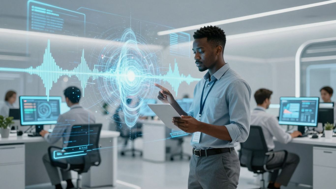 AI call routing technology in a modern call center.