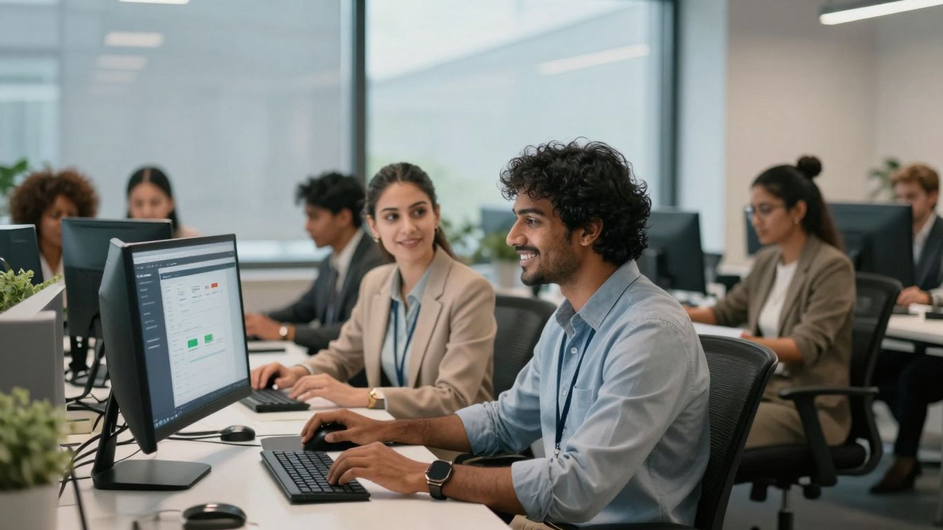 Aircall interface on a computer screen in an office.