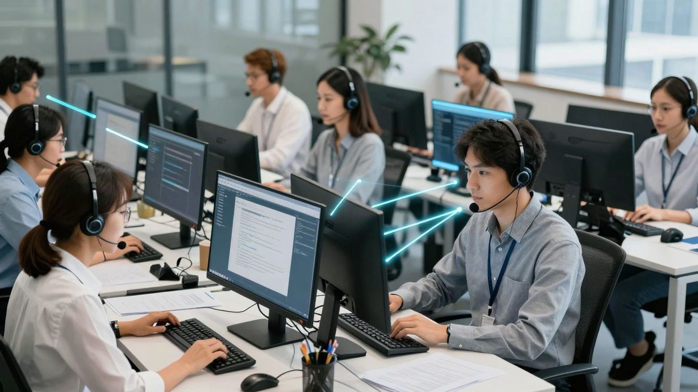NICE CXone call center agents using AI routing technology.
