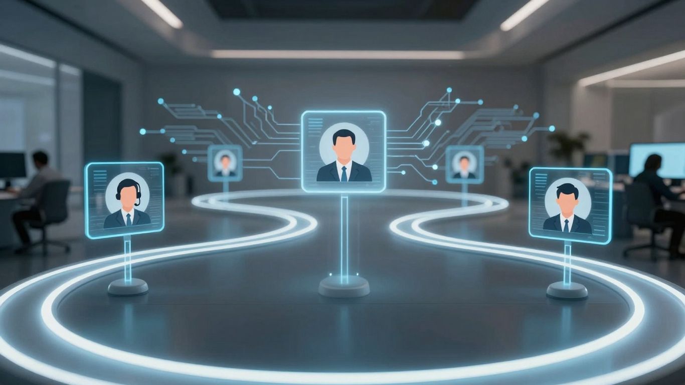 AI optimizing call routing in a modern contact center.