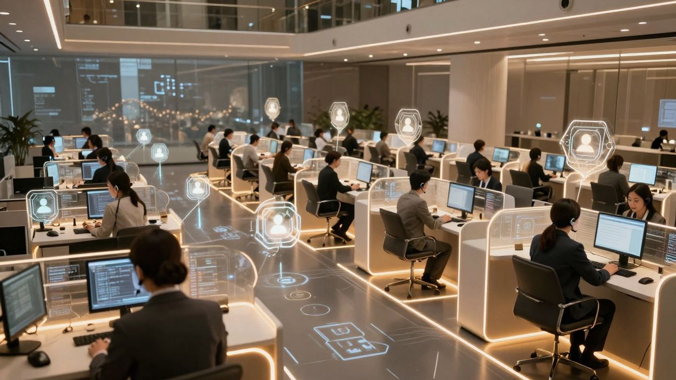 AI directing calls in a modern call center.