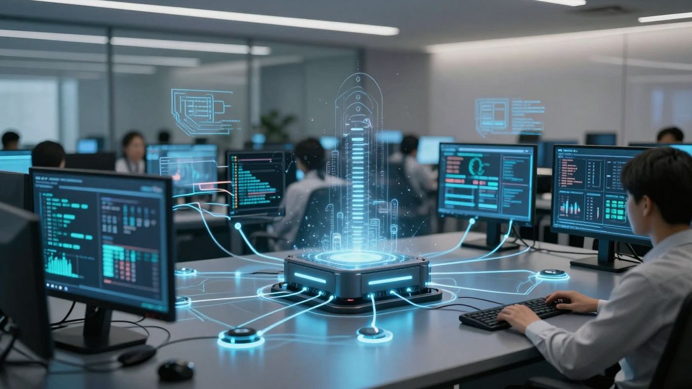 AI call routing technology in a modern call center.