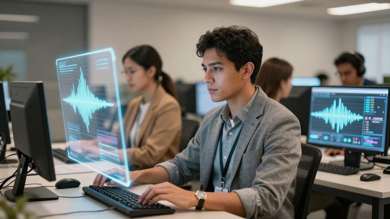 Call center agents using AI for efficient communication.