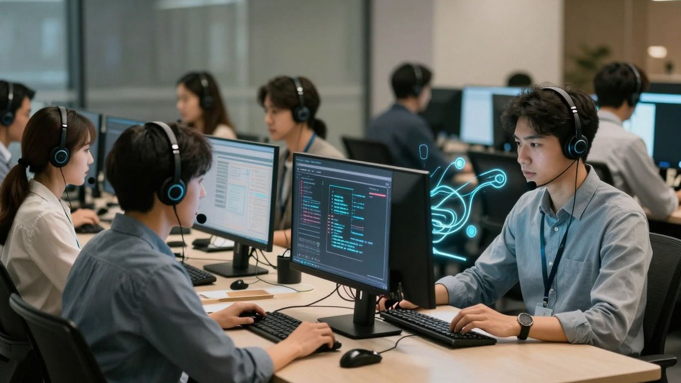 Call center agents using AI for speech analysis.