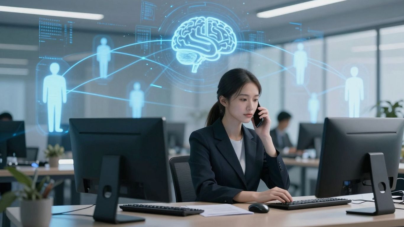 AI call routing technology connecting customers and agents.