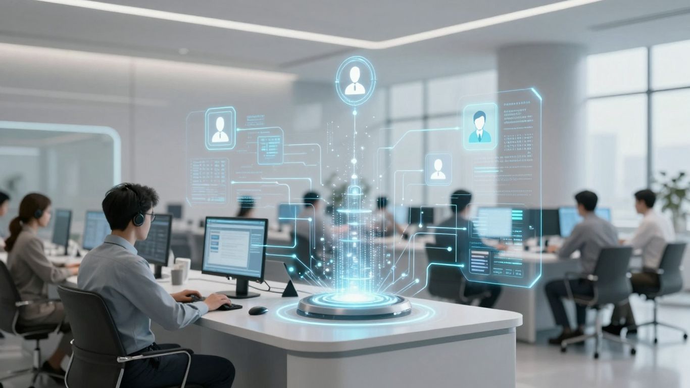 AI call routing technology connecting customers and agents.