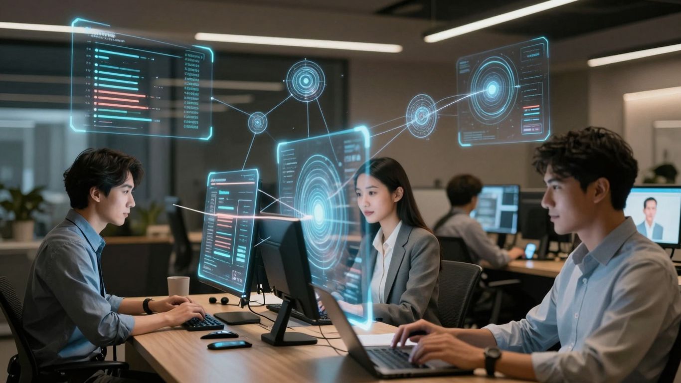 Contact center agents using AI for optimized call routing and performance.