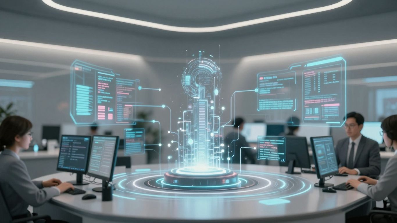 AI call routing system interface with glowing connections