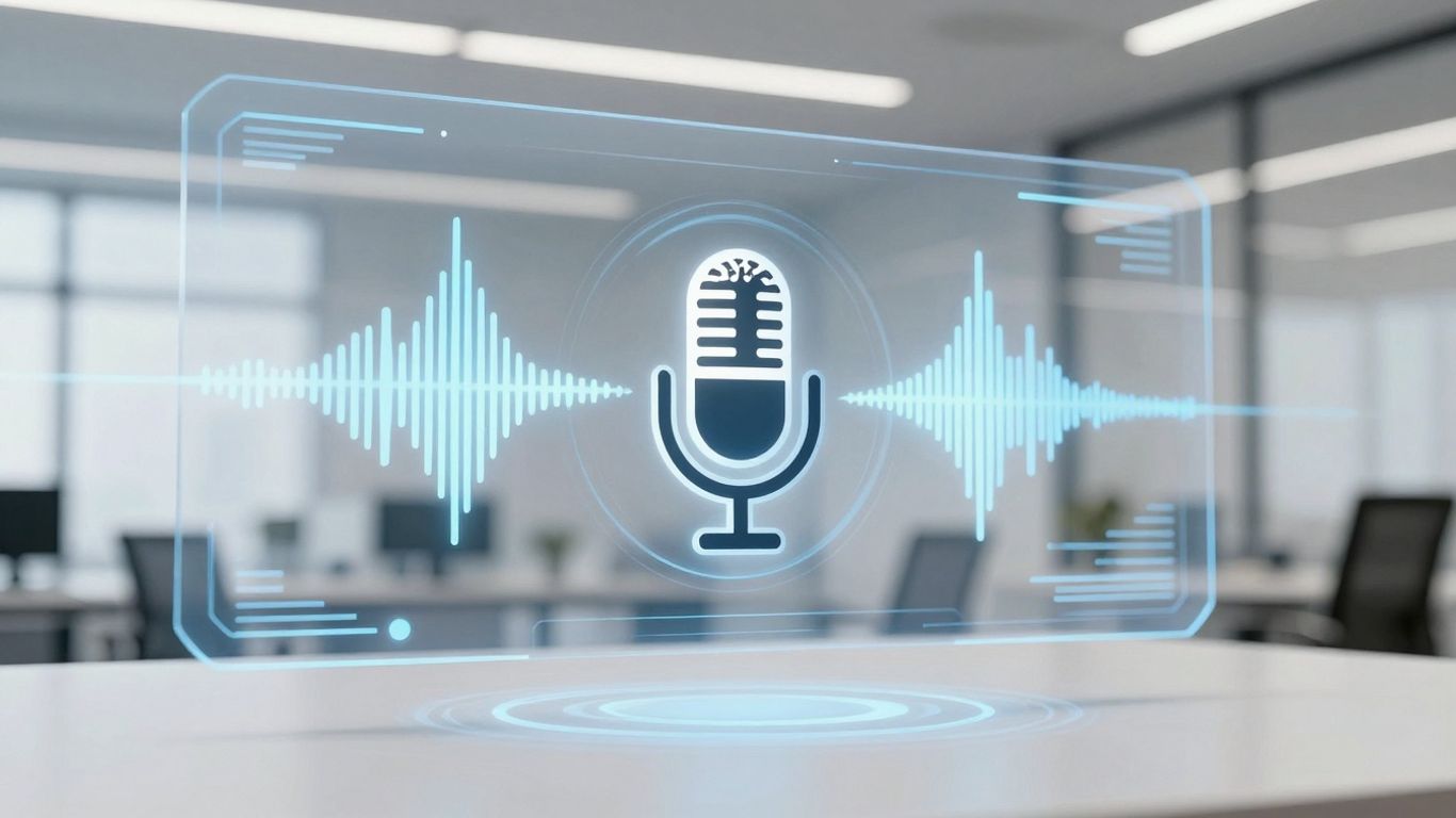 Dialpad AI Voice interface with sound waves and microphone icon.