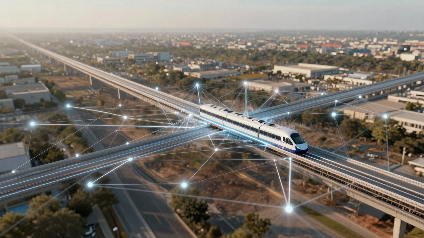 AI call routing software interface with glowing connections.