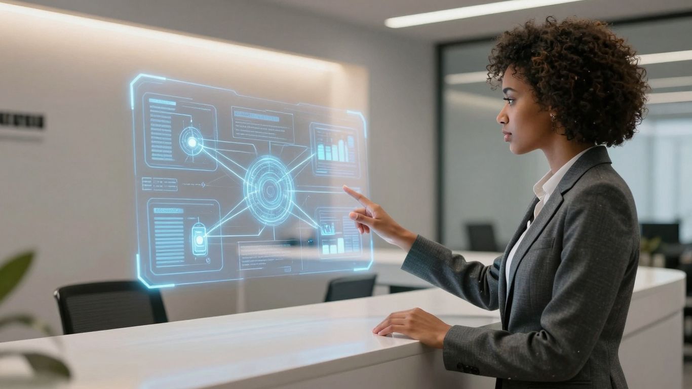 AI receptionist directing calls in a modern office.