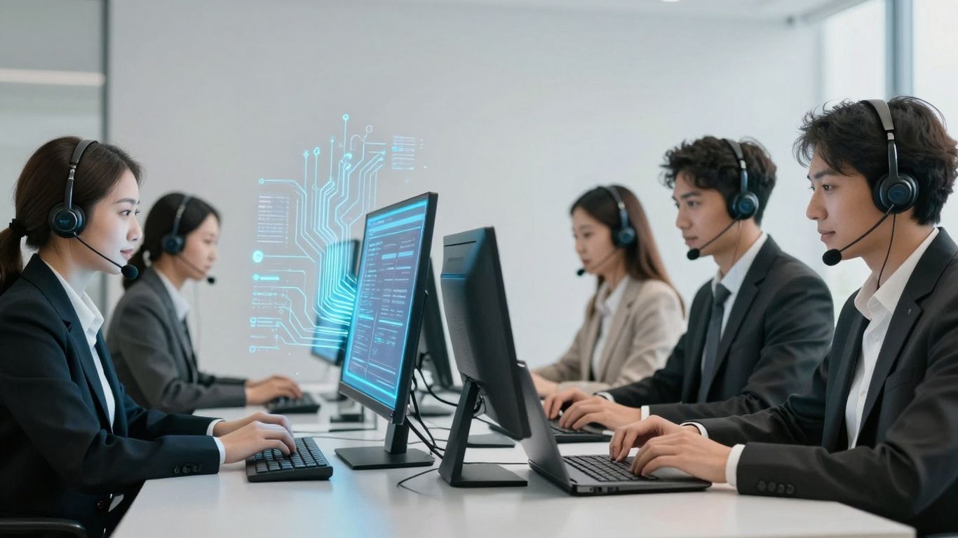 AI and human call center agents working together.