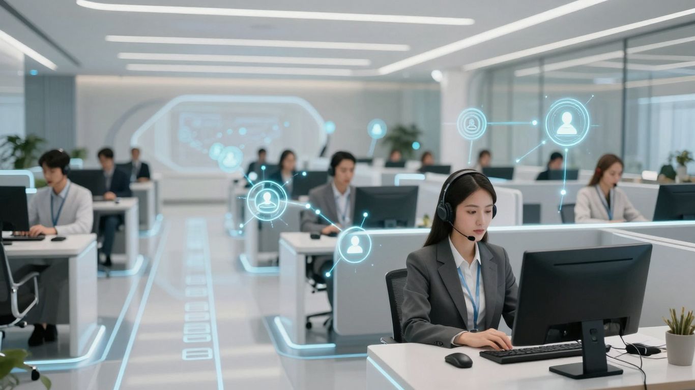 AI call routing optimization with digital pathways.