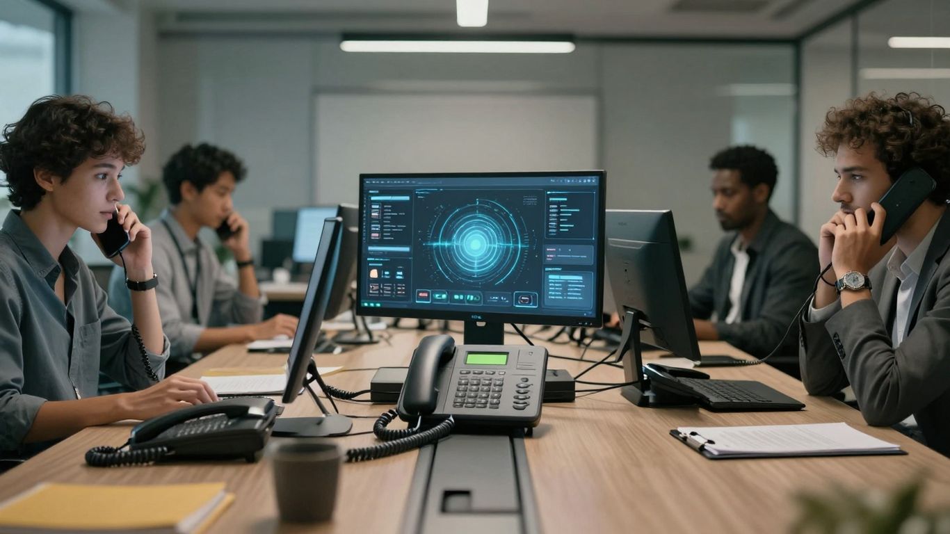 AI call routing hub managing multiple phone lines efficiently.