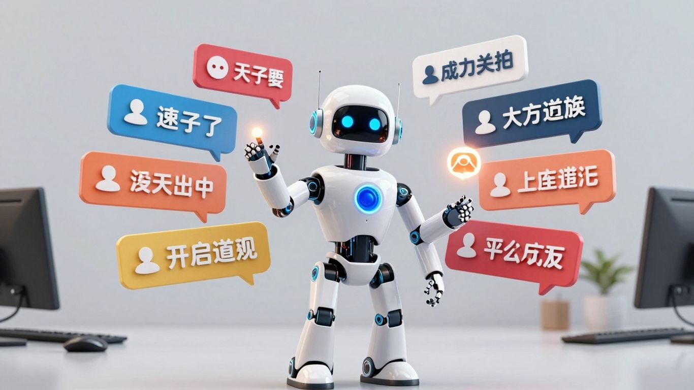AI robot distributing promotional content to customers.
