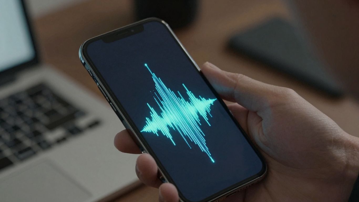 Smartphone screen with sound waves, AI dialer concept.