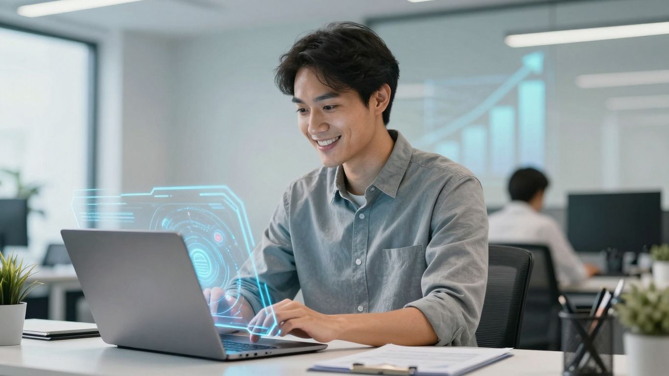 AI customer support interface on a laptop