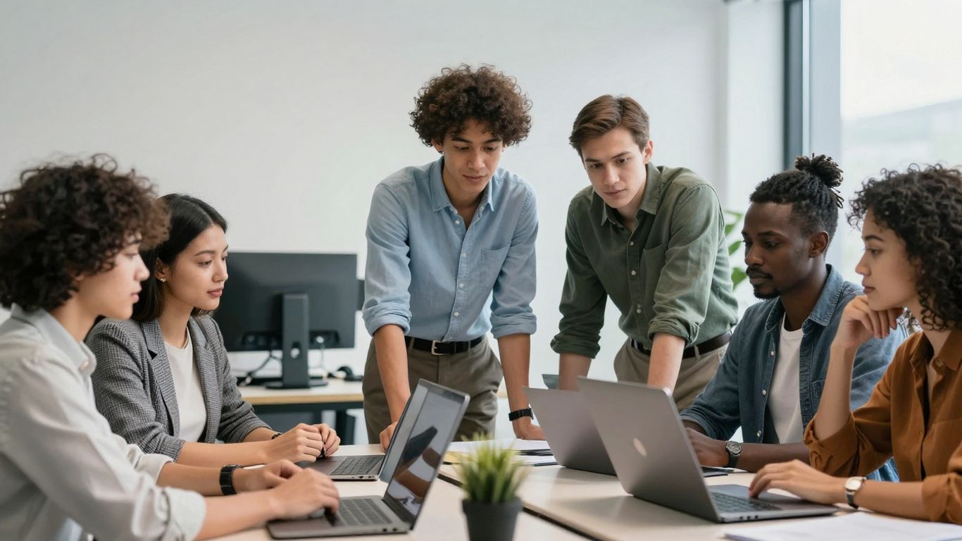 Team collaborating in a modern office