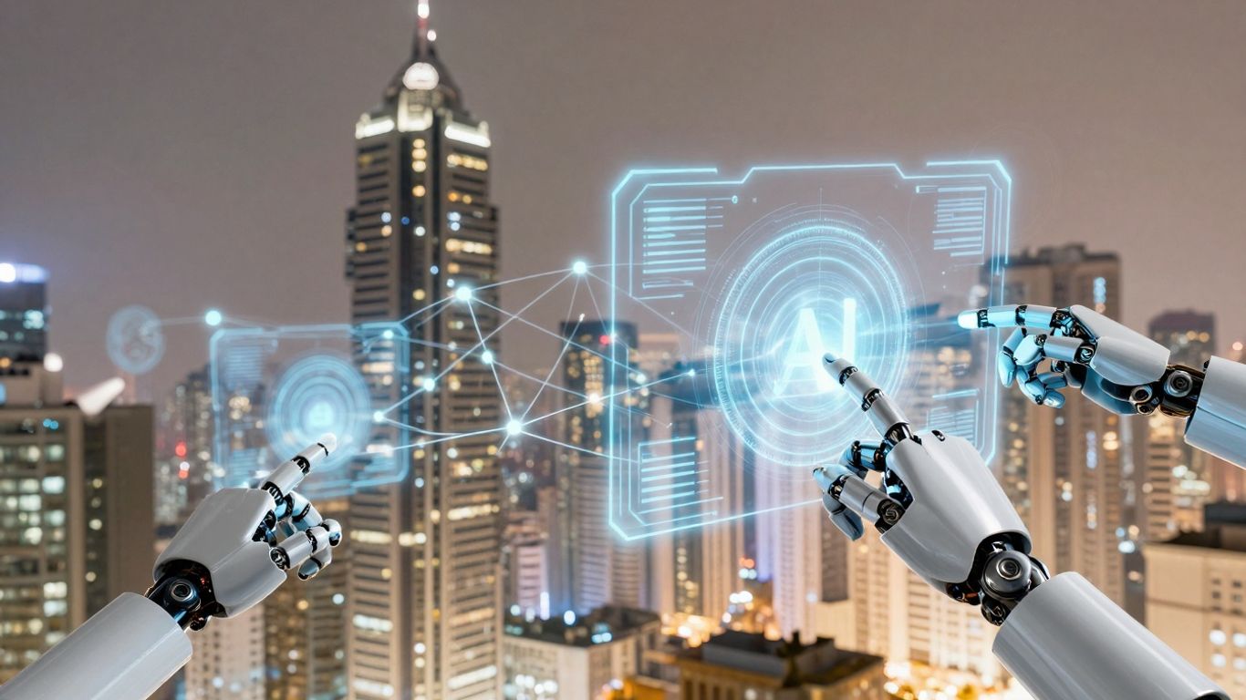 AI transforming business communication with futuristic technology.