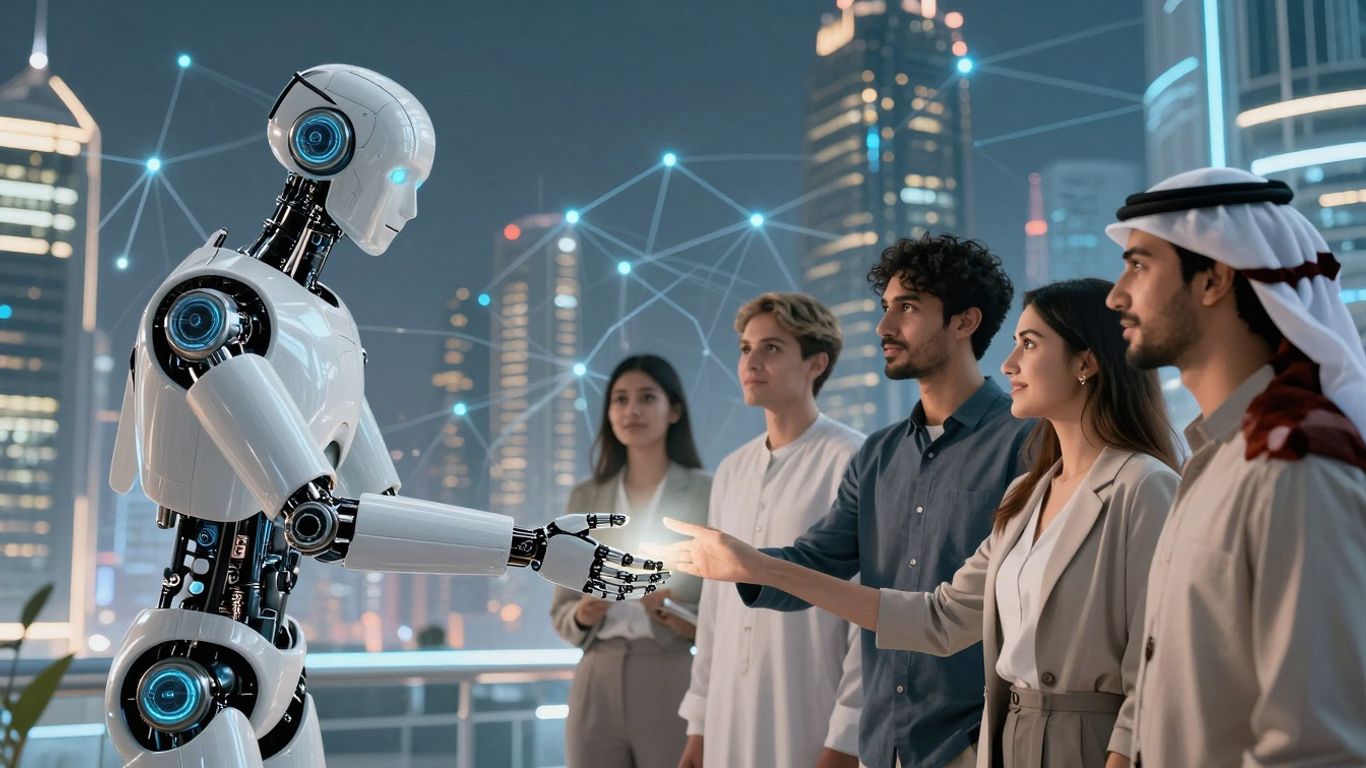 AI assisting diverse customers with personalized support.