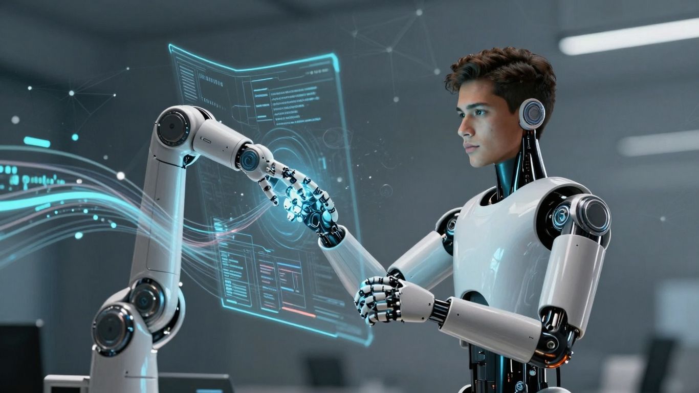 AI agent assisting customer support with futuristic interface.