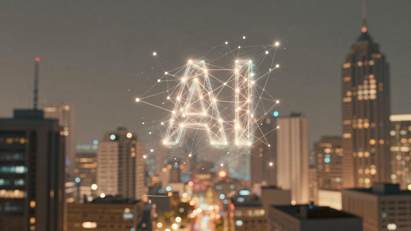 Futuristic cityscape with AI integration