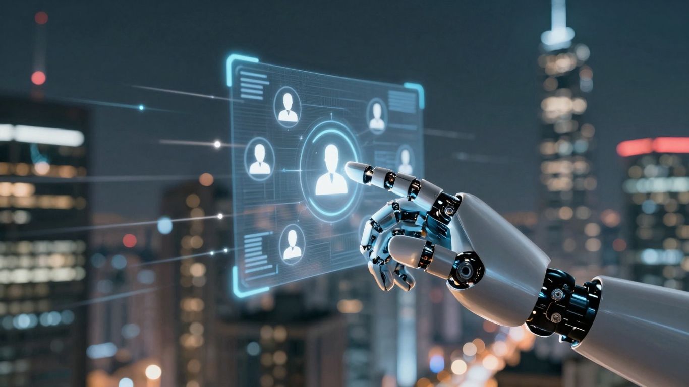 AI assisting customer support with futuristic interface.