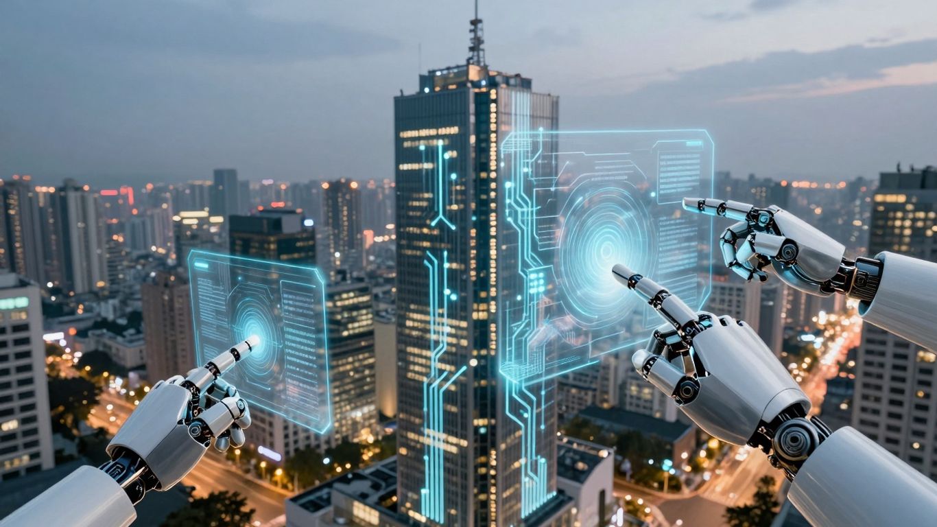 AI enhancing customer support with futuristic technology.