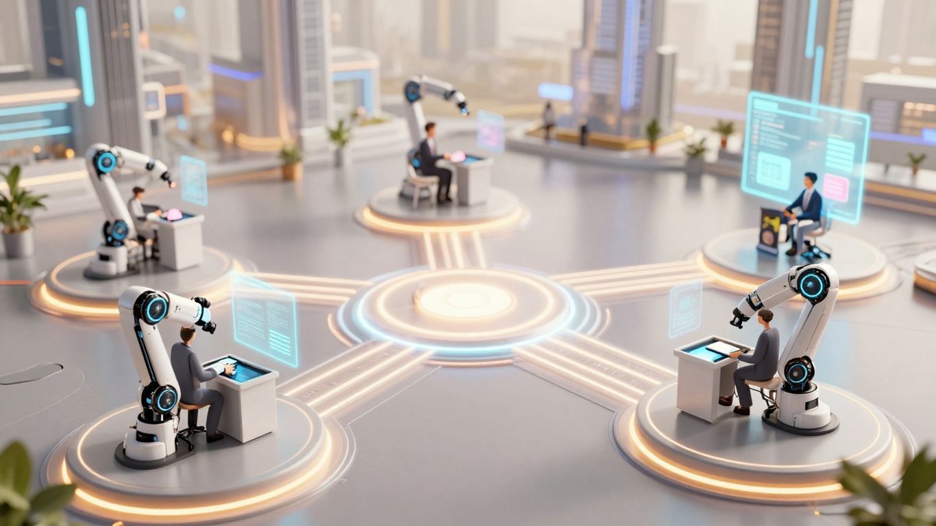 AI automation in customer support with digital pathways.